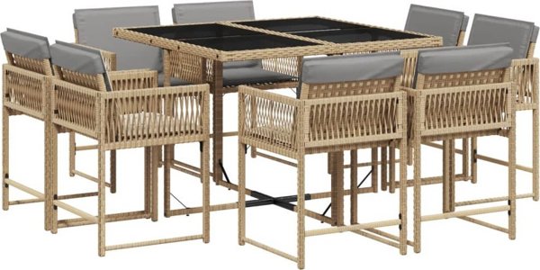vidaXL Σετ κήπου 9 τεμαχίων με μαξιλάρια, μπεζ μιξη