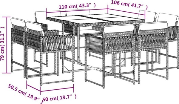vidaXL Σετ κήπου 9 τεμαχίων με μαξιλάρια, μπεζ μιξη