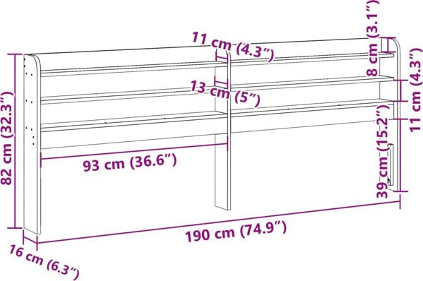 vidaXL κεφαλάρι κρεβατιού με ράφια, λευκό, 180 εκ., πεύκο