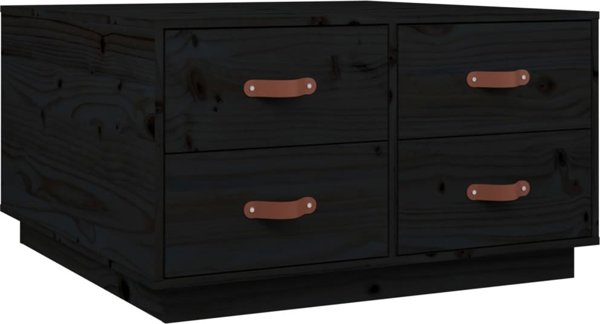 vidaXL Stolik kawowy, czarny, 80x80x45 cm, lite drewno sosnowe