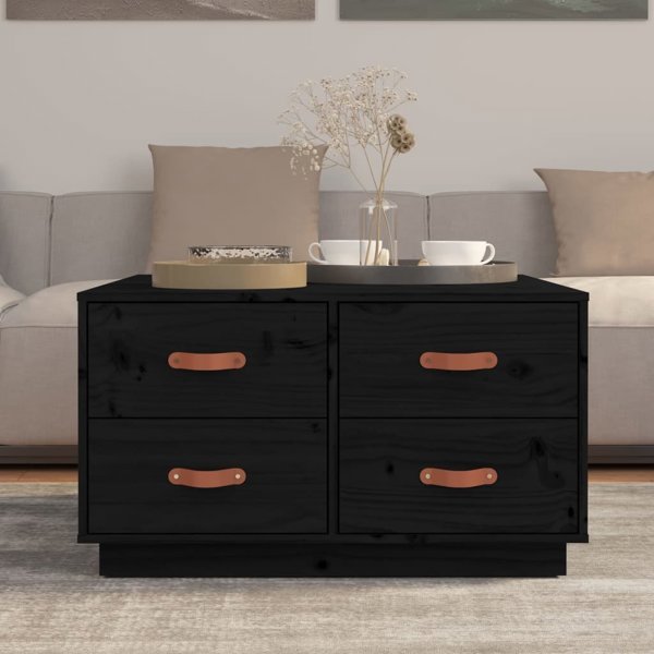vidaXL Stolik kawowy, czarny, 80x80x45 cm, lite drewno sosnowe