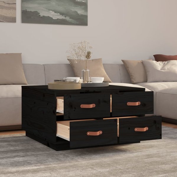 vidaXL Stolik kawowy, czarny, 80x80x45 cm, lite drewno sosnowe