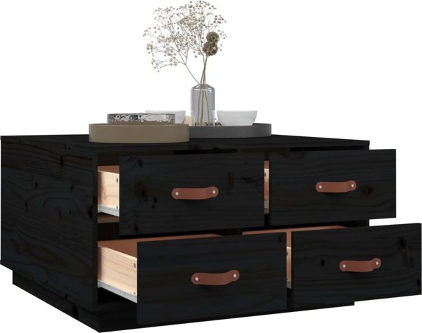 vidaXL Stolik kawowy, czarny, 80x80x45 cm, lite drewno sosnowe