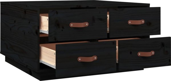 vidaXL Stolik kawowy, czarny, 80x80x45 cm, lite drewno sosnowe