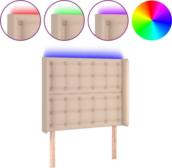 vidaXL Προσκέφαλο κρεβατιού με LED καπουτσίνο 93x16x118/128 cm οικολογικό δέρμα