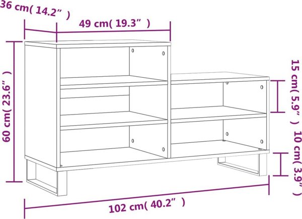 vidaXL Ντουλάπι παπουτσιών, γκρι δρυς σονόμα, 102x36x60 cm