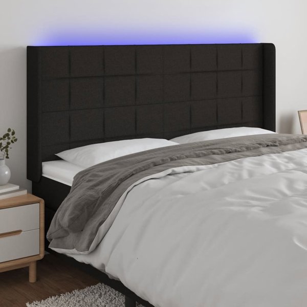 vidaXL Zaglowek do lozka z LED, czarny, 163x16x118/128 cm, tkanina