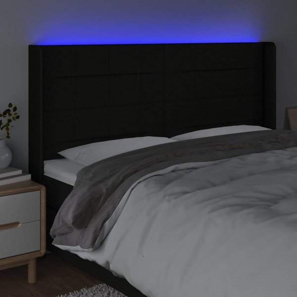vidaXL Zaglowek do lozka z LED, czarny, 163x16x118/128 cm, tkanina
