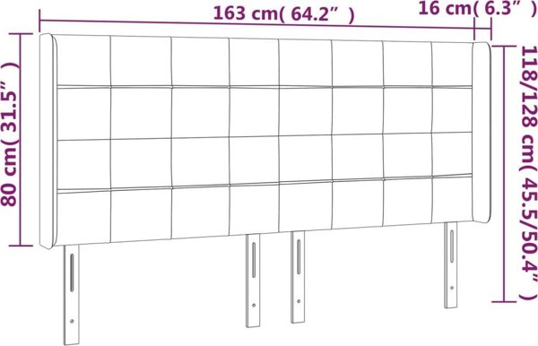 vidaXL Zaglowek do lozka z LED, czarny, 163x16x118/128 cm, tkanina