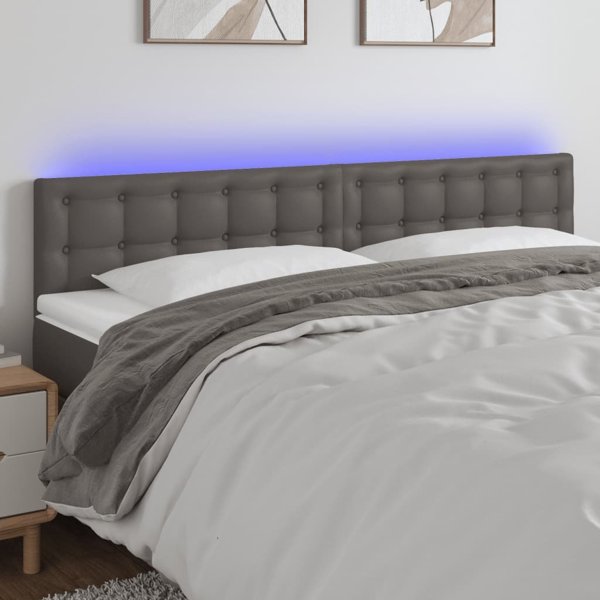 vidaXL Κεφαλάρι κρεβατιού με LED, γκρι, 180x5x78/88 εκ., συνθετικό δέρμα