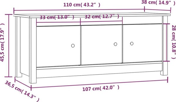 vidaXL Szafka na buty, 110x38x45,5 cm, lite drewno sosnowe