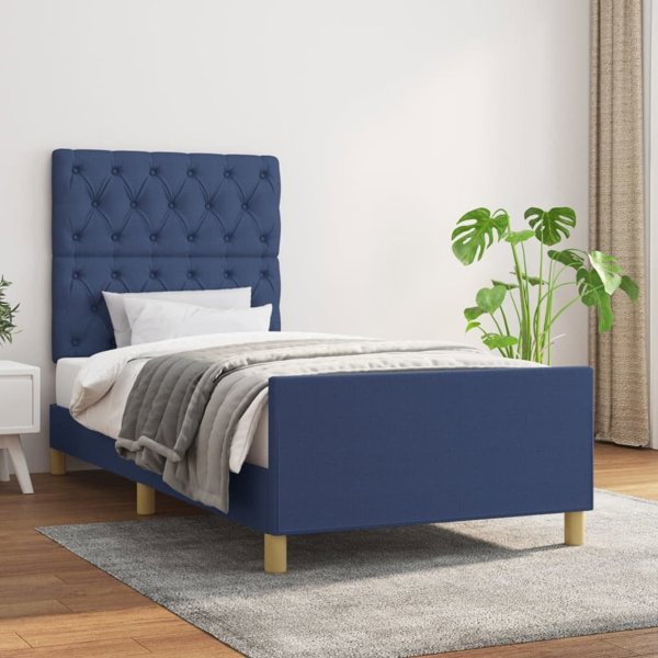vidaXL Σκελετος κρεβατιου με κεφαλαρι, μπλε, 80x200 cm, επενδυμενο με υφασμα