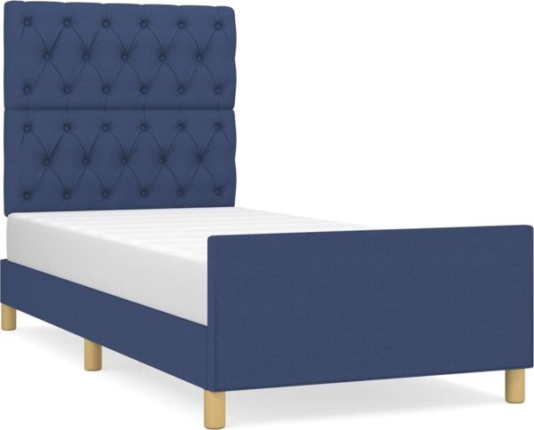 vidaXL Σκελετος κρεβατιου με κεφαλαρι, μπλε, 80x200 cm, επενδυμενο με υφασμα