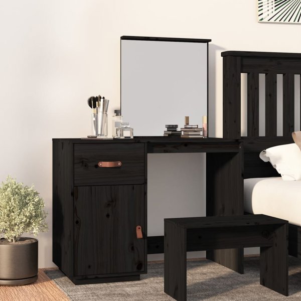 vidaXL Toaletka, czarna, 95x50x134 cm, lite drewno sosnowe