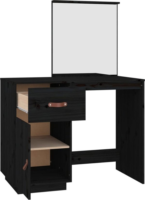 vidaXL Toaletka, czarna, 95x50x134 cm, lite drewno sosnowe