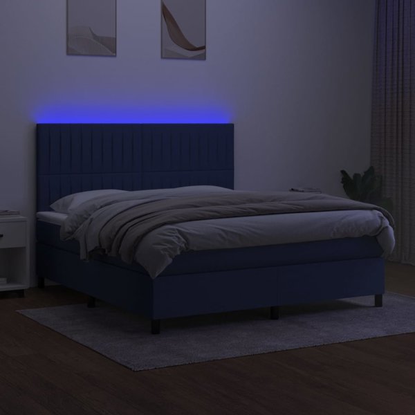 vidaXL Λοξό κρεβάτι με στρώμα, μπλε, 160x200 cm, ύφασμα