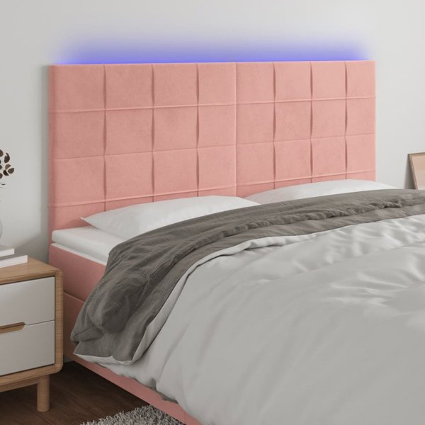vidaXL Κεφαλάρι κρεβατιού με LED, ροζ, 200x5x118/128 cm, βελούδο
