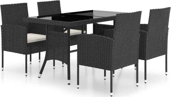 vidaXL Σετ 5 τεμαχίων επίπλων κήπου από πολυρατάν, μαύρο