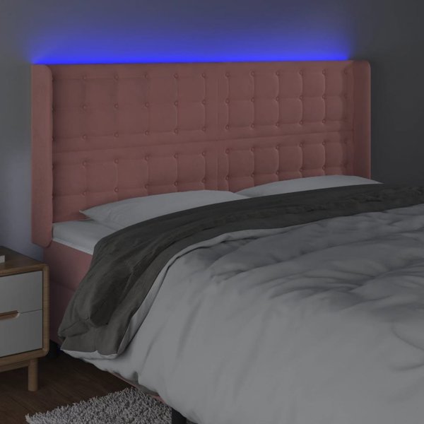 vidaxl Κεφαλάρι Κρεβατιού με LED Ροζ 183x16x118/128 cm Βελούδινο