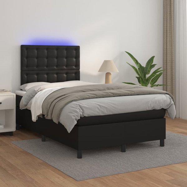vidaXL Lozko kontynentalne z materacem i LED czarna ekoskora 120x200cm