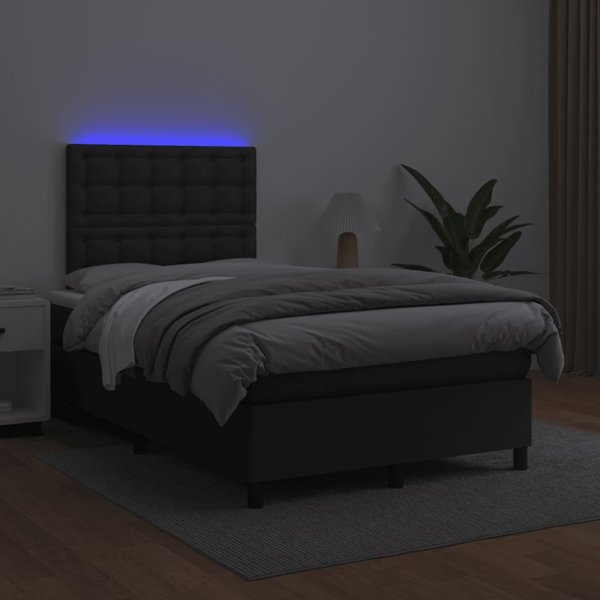 vidaXL Lozko kontynentalne z materacem i LED czarna ekoskora 120x200cm