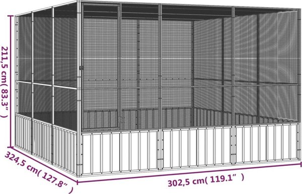 vidaXL vidaXL Woliera, szara, 302,5x324,5x211,5 cm, galwanizowana stal
