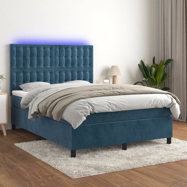 vidaXL Λουτζκο Κοντινεντάλ με Στρώμα LED Μπλε Βελούδο 140x190 εκ.