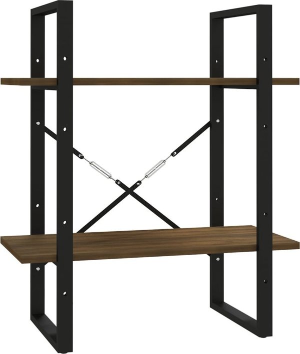 vidaXL Ράφι για βιβλία με 2 ράφια, καφέ δρυς, 60x30x70 cm
