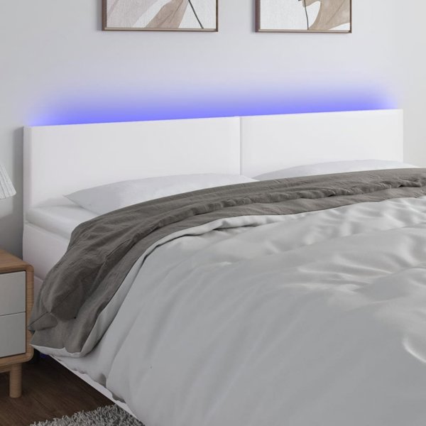 vidaXL Κεφαλάρι για κρεβάτι με LED, λευκό, 160x5x78/88 cm, τεχνητό δέρμα