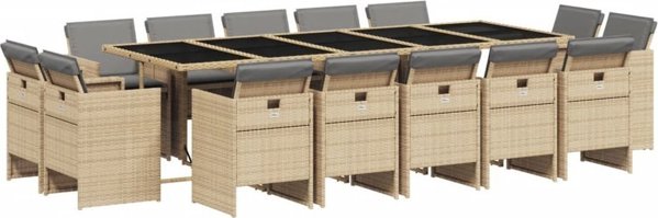 vidaXL σετ επιπλων κηπου 15 τεμαχιων με μαξιλάρια αναμεικτο μπεζ