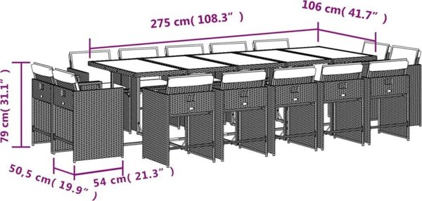 vidaXL σετ επιπλων κηπου 15 τεμαχιων με μαξιλάρια αναμεικτο μπεζ