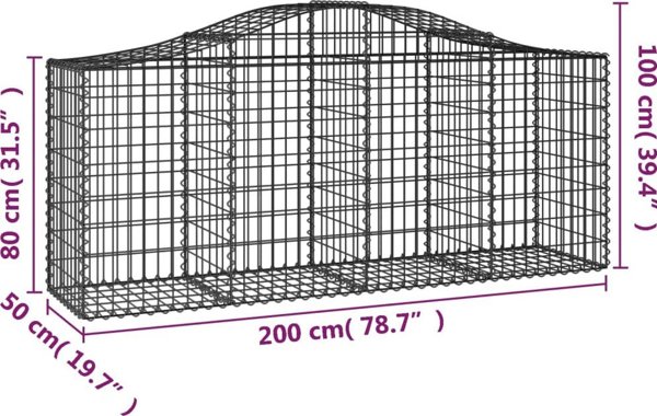 vidaXL Kosze gabionowe, 12 τεμ, 200x50x80/100 εκ, γαλβανισμένο σίδερο