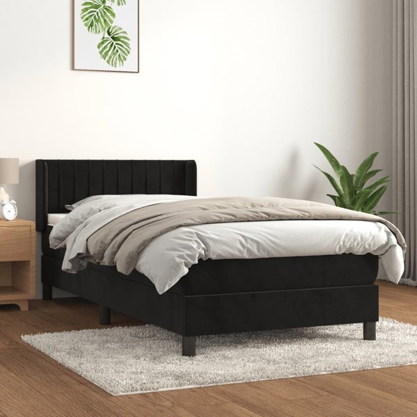 vidaXL Κρεβάτι Continental με στρώμα, μαύρο, βελούδο, 100 x 200 cm
