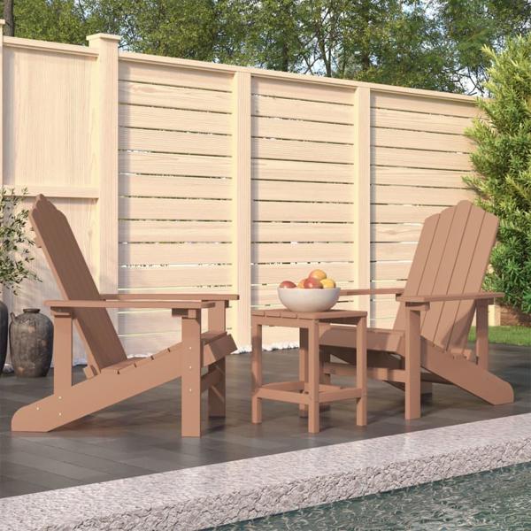 vidaXL Εξωτερικές καρέκλες Adirondack με τραπεζάκι, HDPE, καφέ