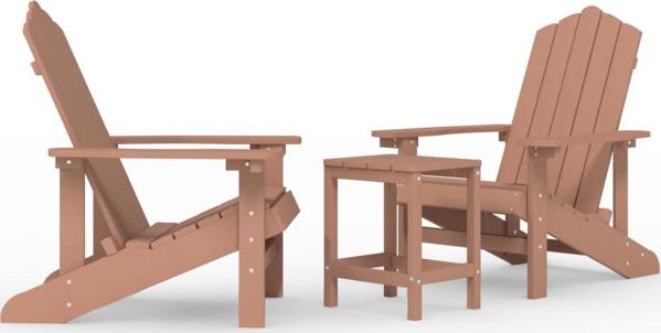 vidaXL Εξωτερικές καρέκλες Adirondack με τραπεζάκι, HDPE, καφέ
