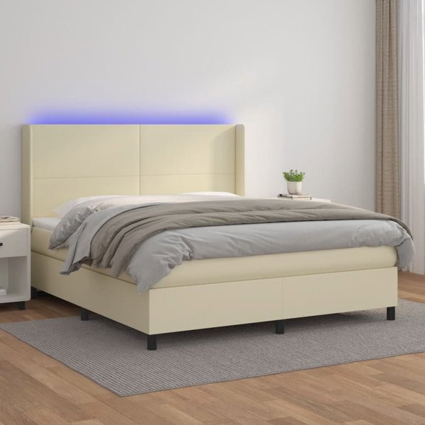 vidaXL Κρεβάτι κοντινεντάλ με LED, στρώμα, κρεμ οικοδερμα, 180x200cm