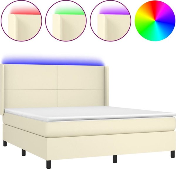 vidaXL Κρεβάτι κοντινεντάλ με LED, στρώμα, κρεμ οικοδερμα, 180x200cm