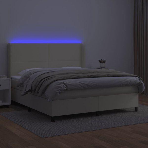 vidaXL Κρεβάτι κοντινεντάλ με LED, στρώμα, κρεμ οικοδερμα, 180x200cm