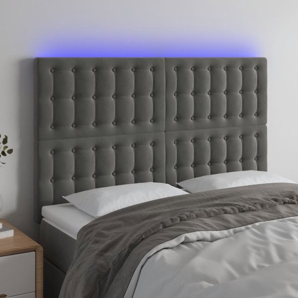 vidaXL Κεφαλάρι κρεβατιού με LED, σκούρο γκρι, 144x5x118/128 cm, βελούδο