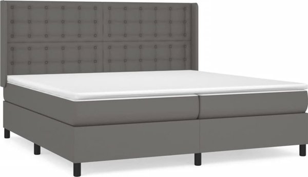 vidaXL Λευκό κρεβάτι continental με στρώμα, γκρι, δερματίνη, 200x200 εκ.