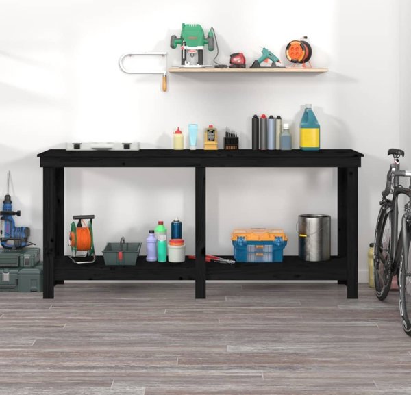 vidaXL Μαύρος πάγκος εργασίας 180x50x80 cm από μασίφ ξύλο πεύκου