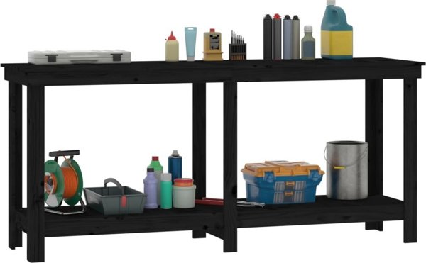 vidaXL Μαύρος πάγκος εργασίας 180x50x80 cm από μασίφ ξύλο πεύκου