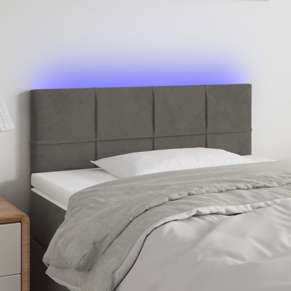 vidaXL Κεφαλάρι κρεβατιού με LED, σκούρο γκρι βελούδο, 80x5x78/88 εκ.