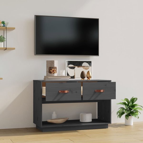 vidaXL vidaXL Szafka pod telewizor, szara, 90x40x60 cm, lite drewno sosnowe