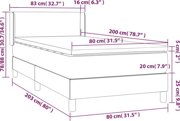 vidaXL loszko kontynentalne z materacem, ciemnoszara tkanina 80x200 cm