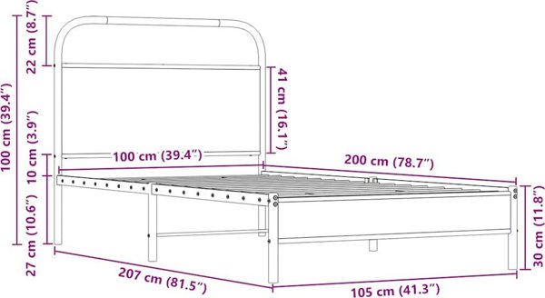 vidaXL Κρεβάτι Μονό 100x200 εκ. από Ξύλο Δρυός Sonoma - Χωρίς Στρώμα