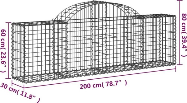 vidaXL Kosze gabionowe, 11 τεμ, 200x30x60/80 εκ, γαλβανισμένο σίδερο