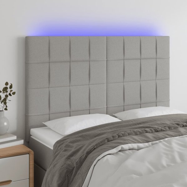 vidaXL Κεφαλάρι κρεβατιού με LED, ανοιχτό γκρι, 144x5x118/128 cm, ύφασμα