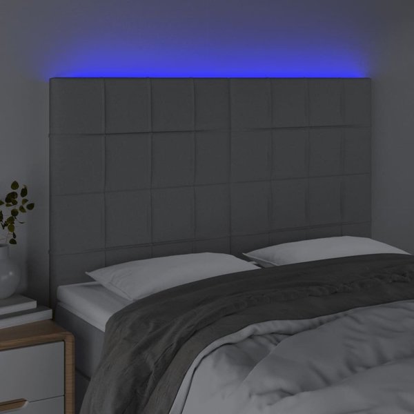 vidaXL Κεφαλάρι κρεβατιού με LED, ανοιχτό γκρι, 144x5x118/128 cm, ύφασμα