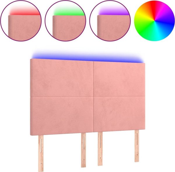 vidaXL Κεφαλάρι για κρεβάτι με LED, ροζ, 144x5x118/128 cm, βελούδο